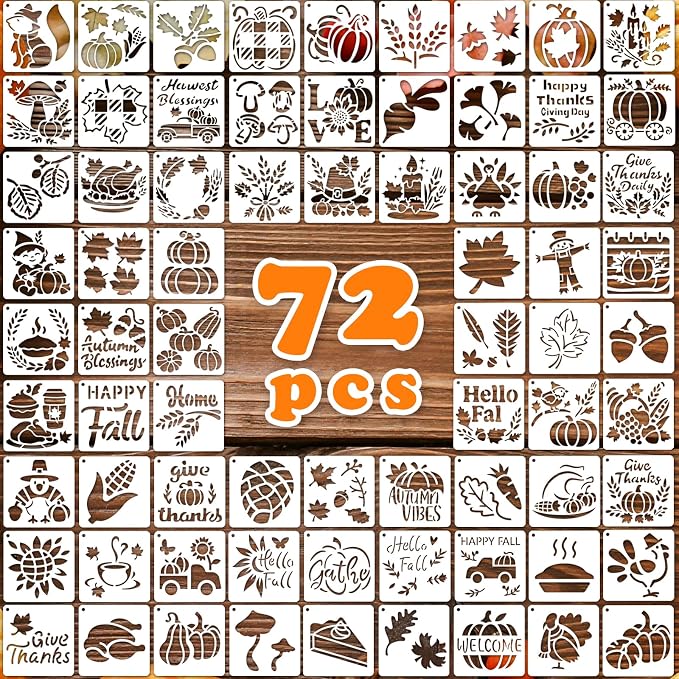 72 PCS 3x3 Inch Thanksgiving Stencils by Yazhiji