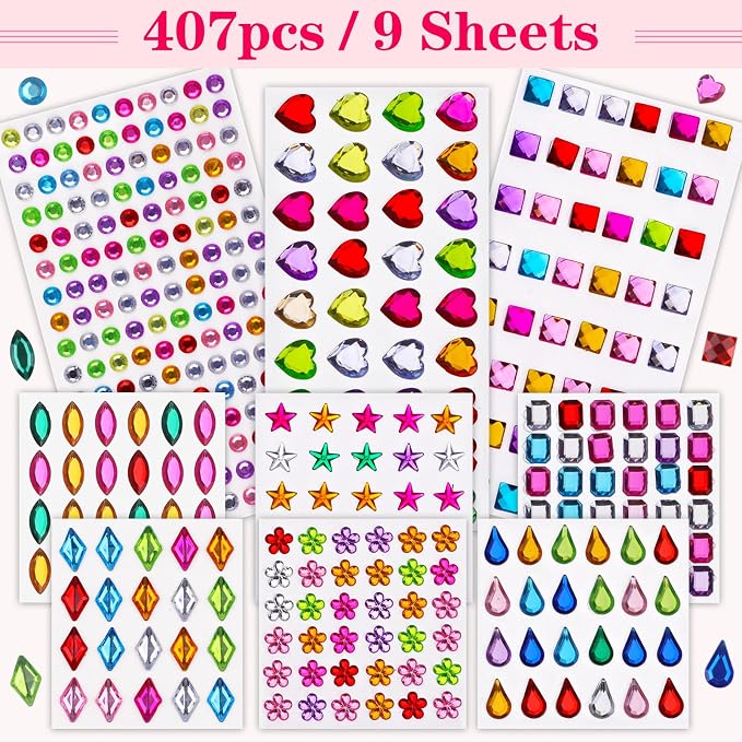 407pcs Gem Stickers Crafts for Kids, Self Adhesive Jewel Stickers, Acrylic - Image 4