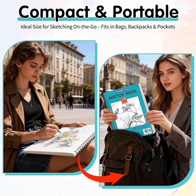 FIXSMITH 9"X12" Teal Sketch Book, 100 Sheets Spiral Sketchbook, Acid Free - Image 6