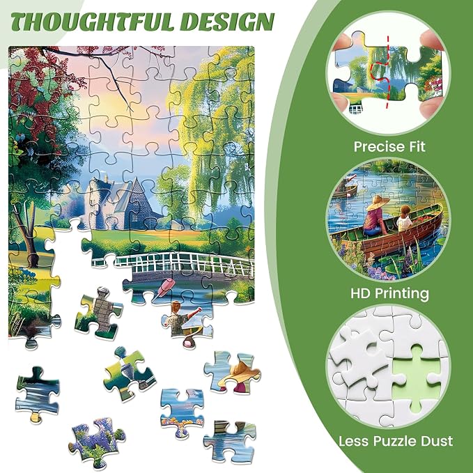 500 Pieces Puzzle for Adults, Waterside Cottage Puzzle, Recycled Cardboard - Image 3