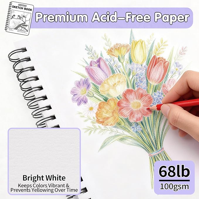 FIXSMITH 9"X12" Purple Sketch Book, 400 Sheets Spiral Sketchbook, Acid Free - Image 2