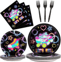 96pcs Roller Skating Party Supplies Tableware Set Retro Roller Skate Party by partygreeting