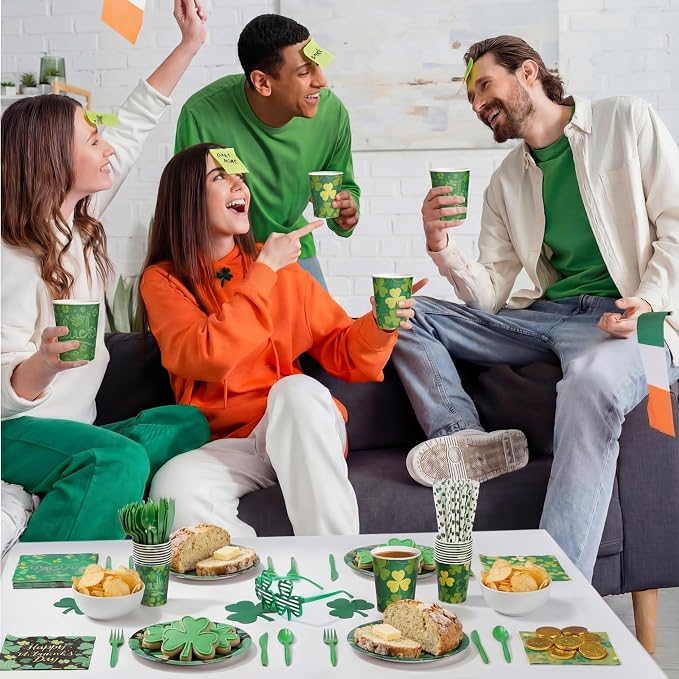 450 Pcs Happy St. Patrick's Day Tableware Set Decorations, Lucky Green Shamrock - Image 4