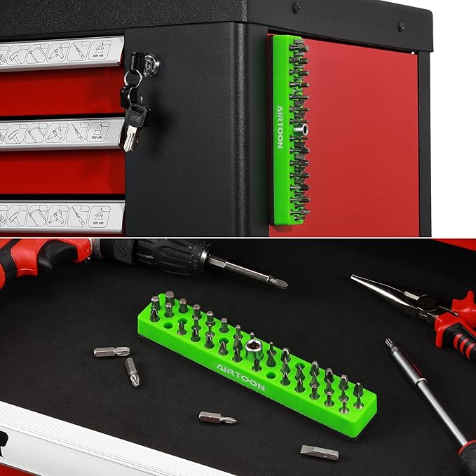 AIRTOON 1/4" Hex Bit Holder, 43 Holes Bit Storage with Strong Magnetic Base, Screwdriver Bit Organizer, Green
