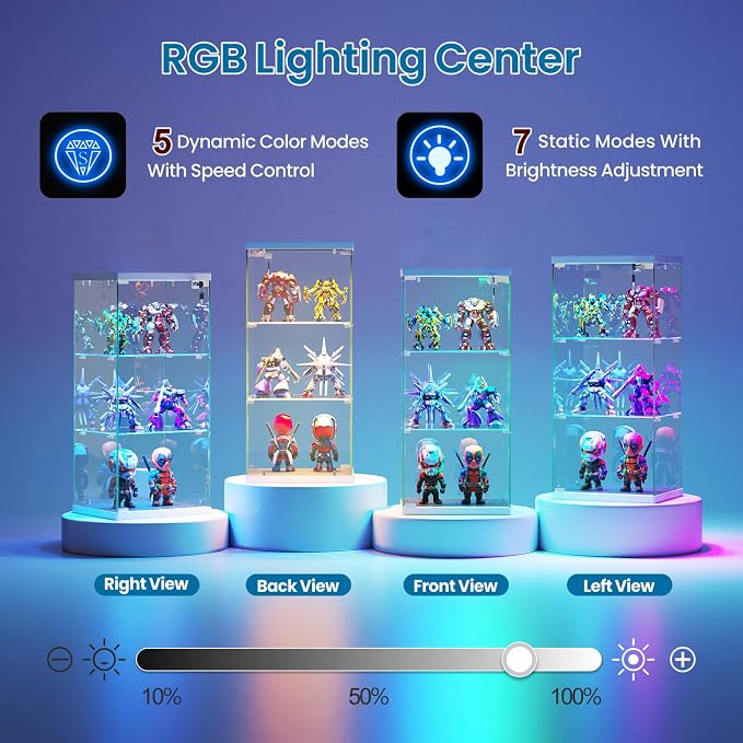 Dystler 3-Tier Glass Display Case, RGB LED Lights - Image 3