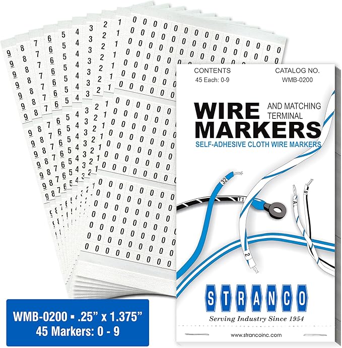 Premium Wire Marker Book for Cable Management, Vinyl-Coated, High-Tack Adhesive, Electric Panel Wire Label Stickers - 10 Pages, 1 Book, Numbered 0-9 (Pack of 10)