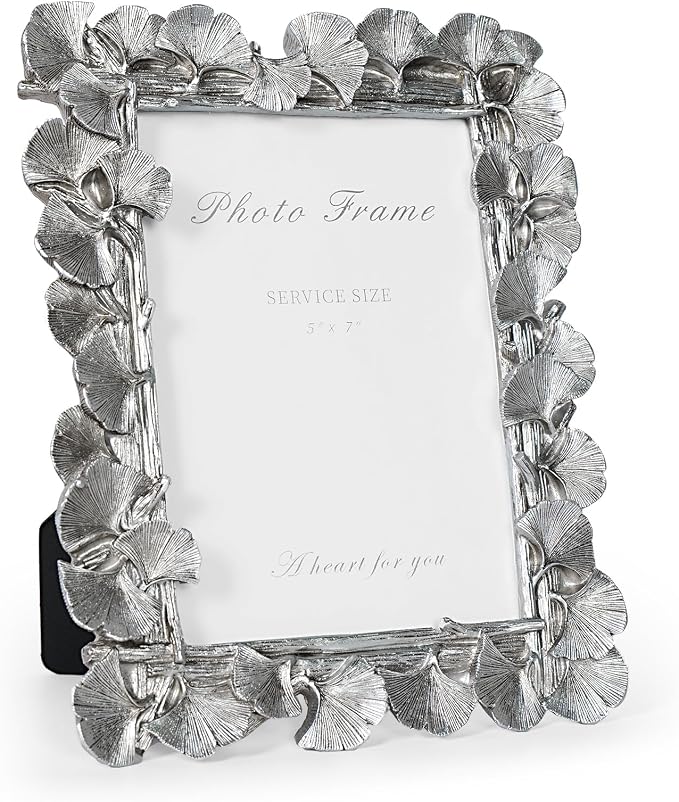 Cuspin Silver 5x7 Picture Frame, Vintage Silver Ornate Leaf Textured by Cuspin
