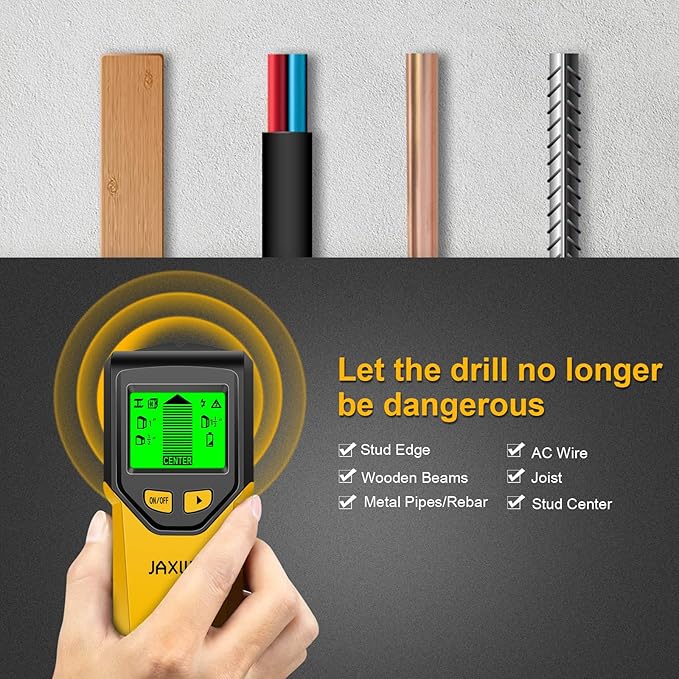 Stud Finder Wall Scanner - 5 in 1 Stud Finder Tool w/Microprocessor Chip and HD LCD Display, Stud Detector Beam Finders for the Center and Edge of Wood AC Wire Metal Studs Joist Pipe (Yellow Pear)