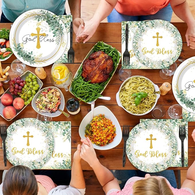 Naozinebi 200Pcs God Bless Baptism Plates Napkins First Holy Communion Party - Image 6