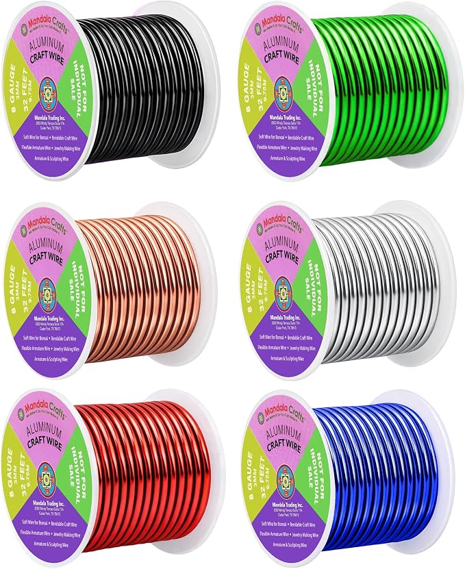 Mandala Crafts 8 GA Black Red Green Assorted Anodized Aluminum Craft Wire | 120 by MandalaCrafts
