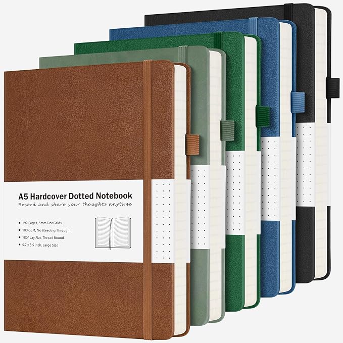 Dotted Journal, 5 Pack Hardcover Notebook, Dot Grid Notebook Journal by MALEDEN