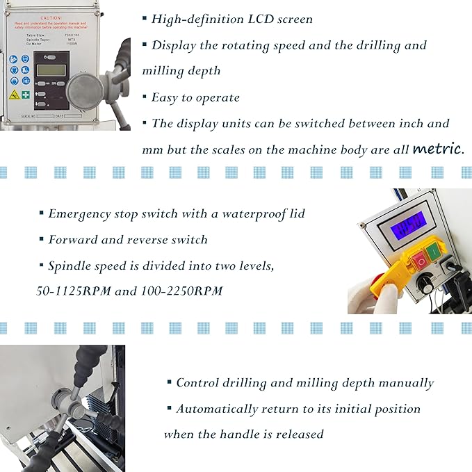 Mini Drilling and Milling Lathe Machine Benchtop for Metal Wood Working with Metric Scale Adjustable Speed MT3 Spindle Taper Emergency Stop Switch 1100W