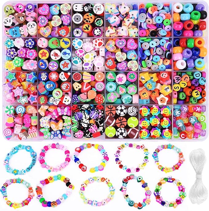 1000PCS Polymer Clay Beads Bracelet Making kit, 24 Style Cute Fun Beads Fruit by BBita