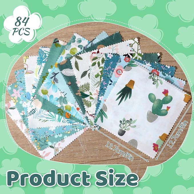 84 Pcs Green Charm Packs for Quiltings, Cotton Quilting Fabric Bundles - Image 2