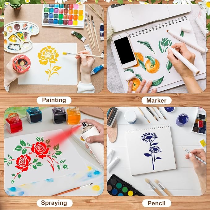 80Pcs Stencils for Painting, Stencils for Crafts Reusable Flower Wall Stencils - Image 4