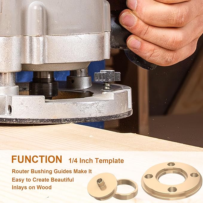 Template Guide Adapter, 1/4 Inch Solid Brass Routing Guide Bushings for Router Templates, Universal Quick Change Bushing Perfect for Routing Bushing Template