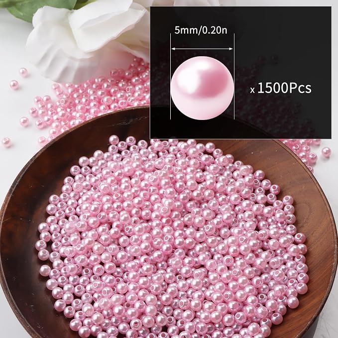 1500pcs Pink 5mm Pearl Beads - Image 2