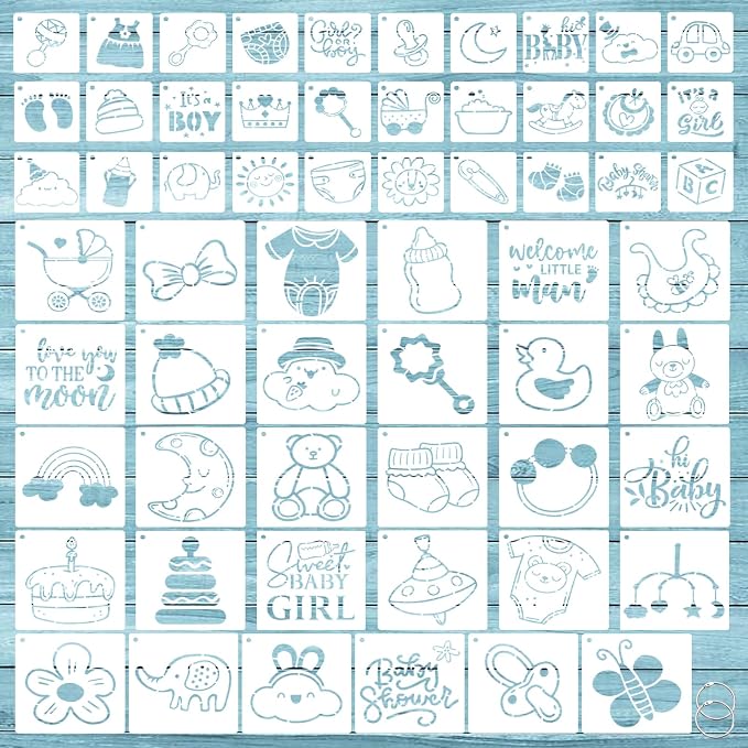 WSICSE 60 Pieces Baby Shower Stencils by WSICSE