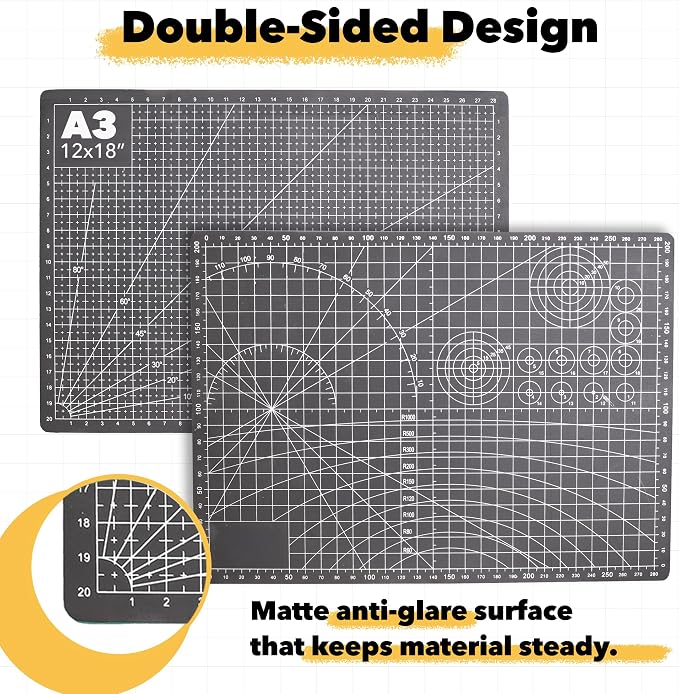 Mandala Crafts Self-Healing Cutting Mat Set – 12" x 18" A3 Black Gray - Image 2