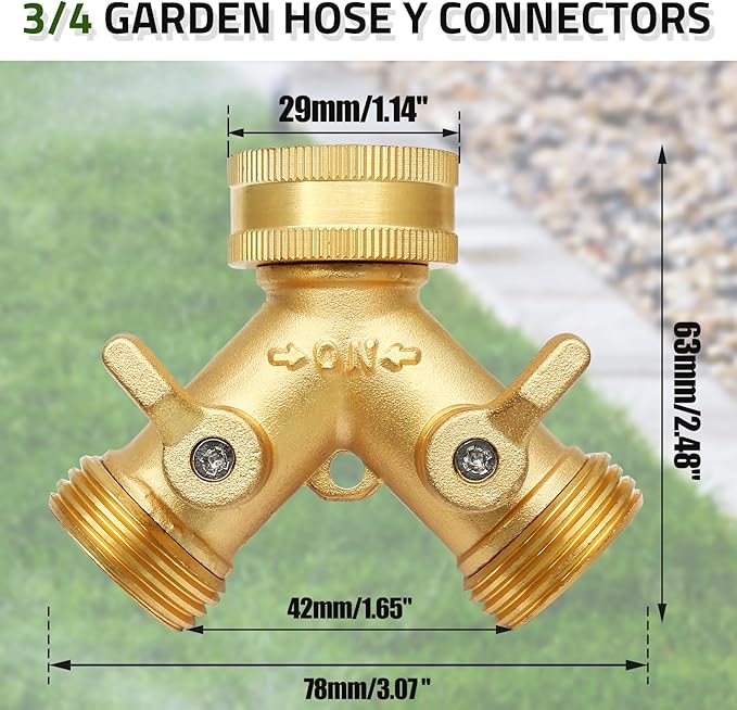 Biaungdo 2 Pcs Way Connector Garden Hose Splitter, 3/4 Garden Hose Y Splitter, Solid Brass Hose Adapter Y Valve Spigot Faucet Adapter with Faucet Watering Shut Off Valves