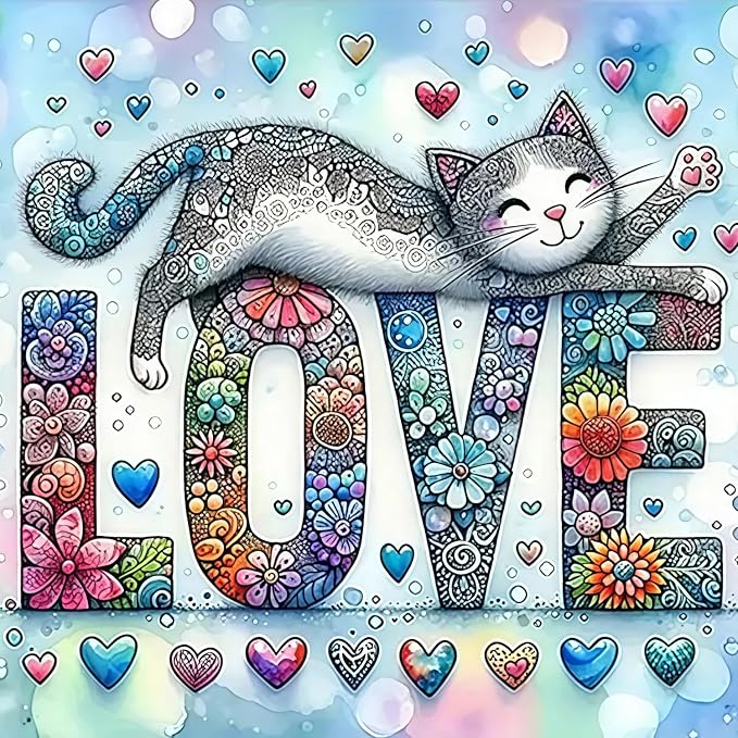 CHWGLFGG 5D Diamond Art Kits for Adults Beginners, Love Cat Diamond Painting by CHWGLFGG