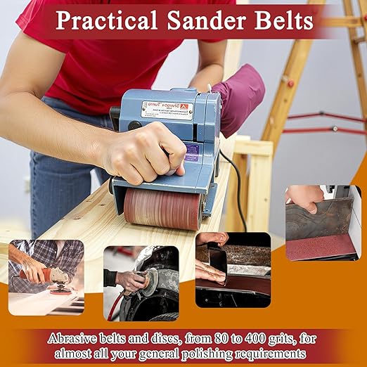 33PCS 4 x 36 Inch Alumina Sanding Belts (80/120/150/240/400 Grits) with 6 Grits 6-Inch Self Stick No Hole Sanding Disc for Aluminum Oxide Sanders, Sandpaper for Wood Metal Stainless Steel