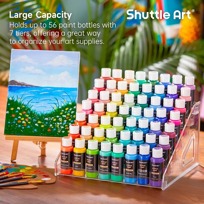 Shuttle Art Acrylic Paint Organizer, 7 Layers Clear Storage Rack, Snap On - Image 6