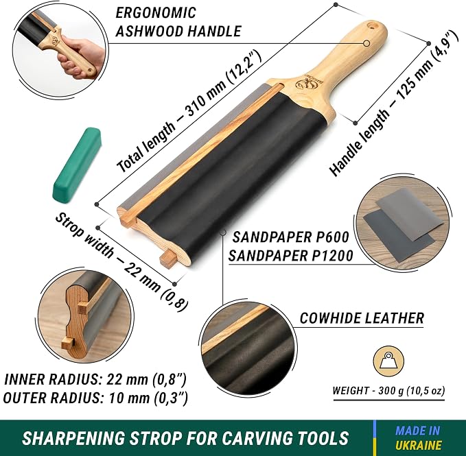 BeaverCraft LS5P1 Wood Carving Strop Wood Carving Gouge Hook Knife Sharpening - Image 3