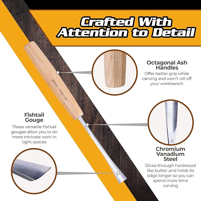 High-Quality Wood Carving Tools Set of 4 Fishtail Chisels and Gouges, Razor - Image 5