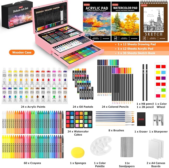 Soucolor 192-Pack Deluxe Art Supplies, Drawing Painting Sets, Teen Girl Gifts | - Image 2