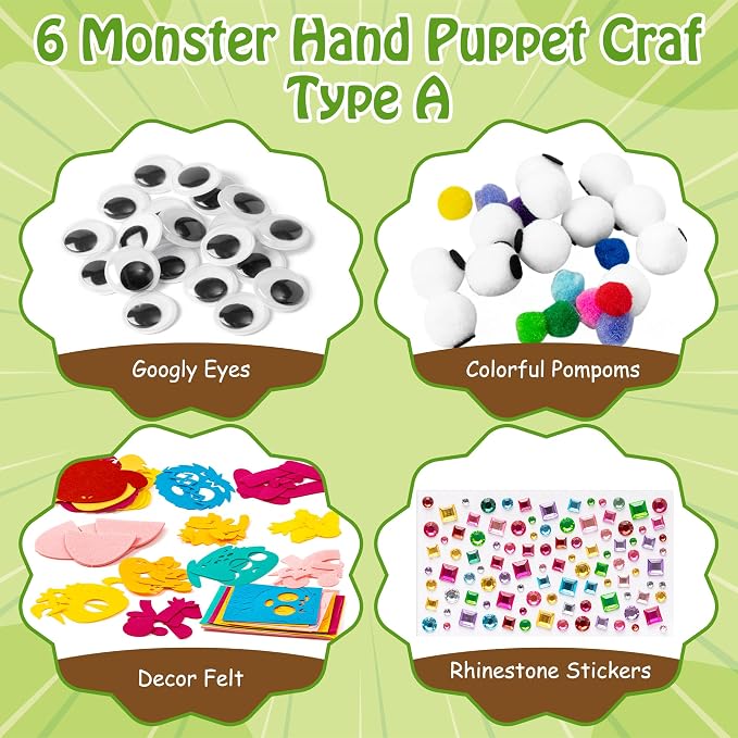 WATINC 6Pcs Hand Puppet Making Kit, Art Craft Felt Sock Puppet Toys, Creative - Image 2