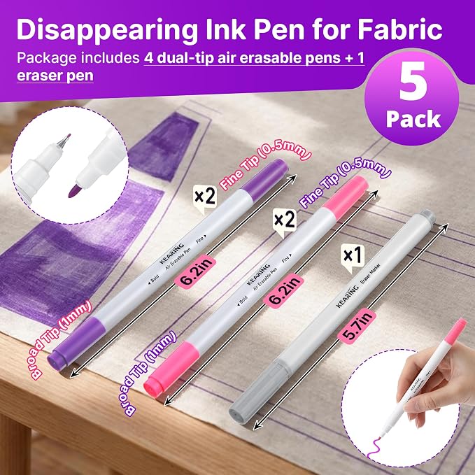 Avenuebool Fabric Markers for Sewing, Disappearing Ink Pen for Fabrics Sewing - Image 2