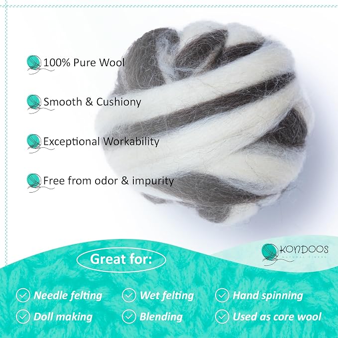 Natural Wool roving, 8 OZ. Best - Image 3