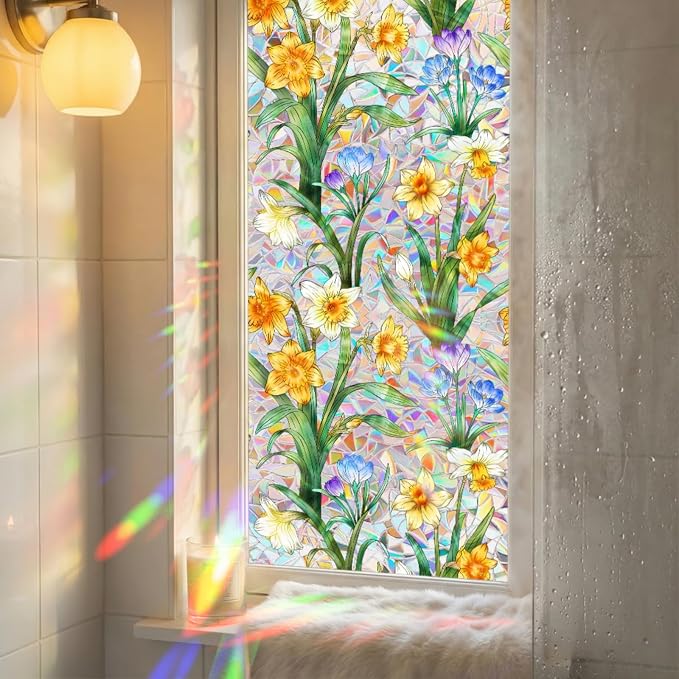 Daffodil Faux Stained Glass Window Film, Static Cling Window Film Decorative - Image 5