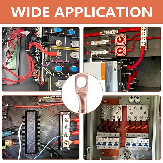 62PCS 6 AWG Ring Terminal Connectors Battery Copper Wire Lugs 6 Gauge 5/16", 3/8", 1/4", 1/2" with Heat Shrink Tubing Set, 30Pcs Battery Cable Ends and 32PCS Heat Shrink Tubing