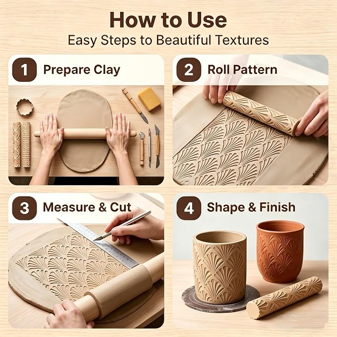 Hokkieam Clay Texture Rollers | 10-Pack Polymer Clay Texture Roller Set - Image 4