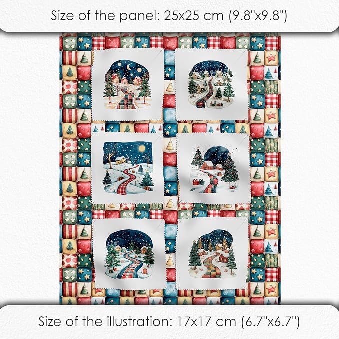 Winter Village Patchwork Cotton Fabric Panel – 6 Designs 10×10 inch + Bonus - Image 6