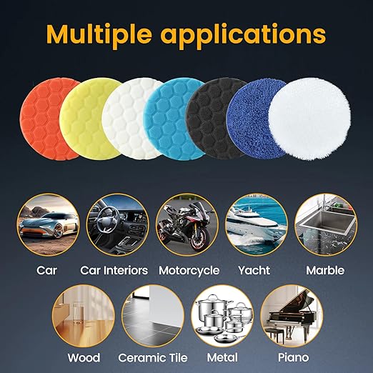 Buffing Polishing Pads 7 Inch - 7Pcs 180mm Face for 7 Inch Backing Plate, Car Compound Buffing Sponge Pads and Woolen Cutting Polishing Pad Kit