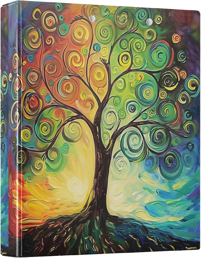 Tree of Life Round Ring Binders 1.5 Inch Rainbow Colorful 3 Ring Clipboard by Wamika