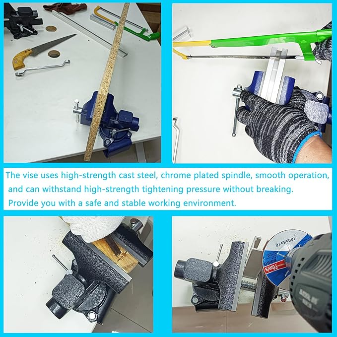 MYTEC 2-In-1 Work Bench Vise, Upgraded Multi-Purpose Table Vice, Universal Rotate 270°Work Clamp-On Vise, 4.5" blue