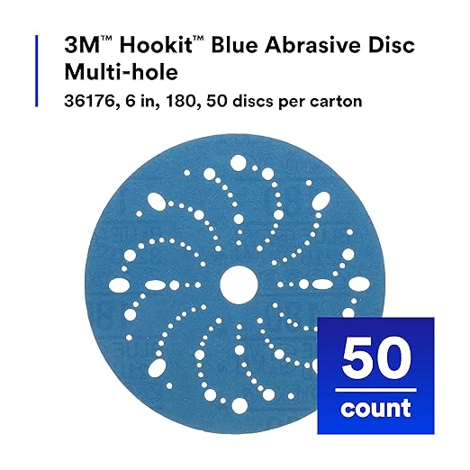 3M Hookit Blue Abrasive Disc 321U Multi-Hole, 36176, 6 in, 180, 50 Discs