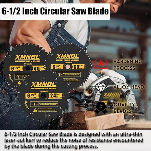6-1/2 Inch Circular Saw Blade 24T 40T 60T Combo,6-1/2 Saw Frame Ultra Fine Finish Circular Saw Blade,Compatible with for DEWALT,Makita,Skil Saw,for Cutting Lumber,Plywood Material,5/8 Inch Arbor