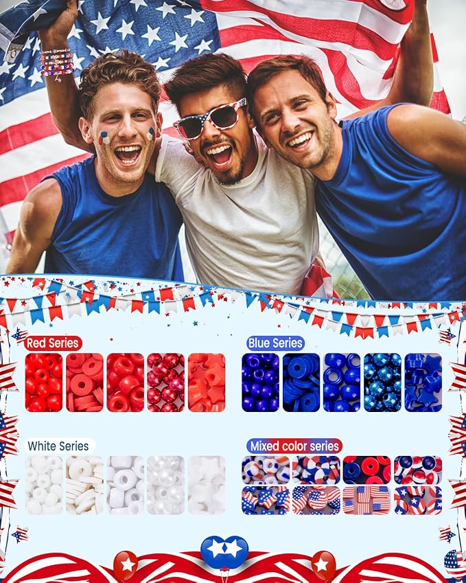 Goldwise 1578Pcs 4th of July Red White Blue Beads Bracelet Making Kit - Image 2