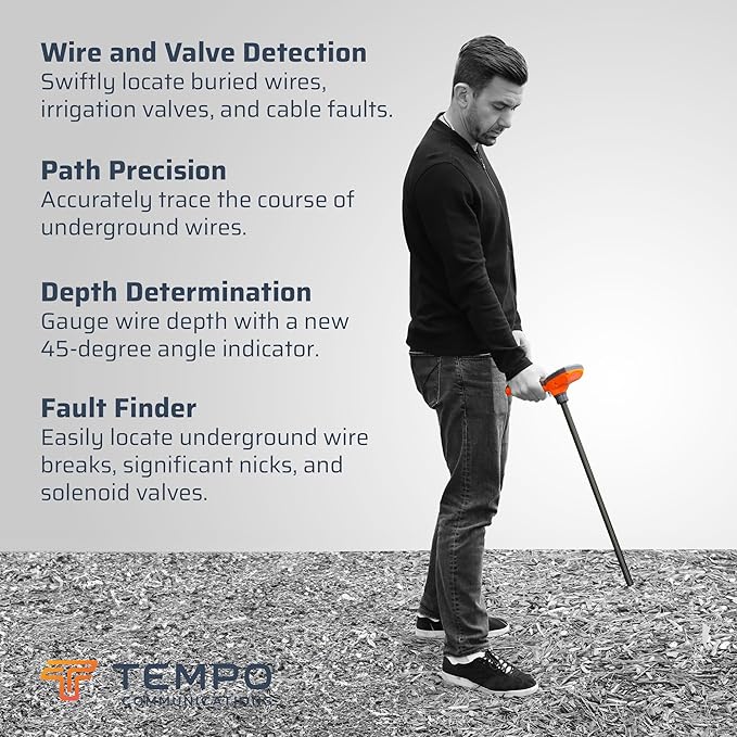 TEMPO Communications 521E Wire and Sprinkler Valve Locator Tool, Irrigation Underground Wire Locator, Buried Wire Locator (2025 Model)