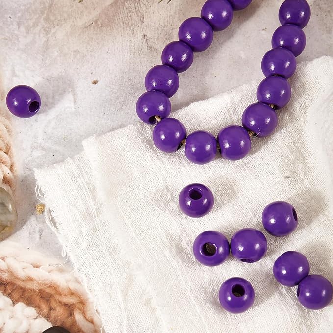 240pcs Purple Color Wood Beads 16mm Large Hole:6mm - Image 2