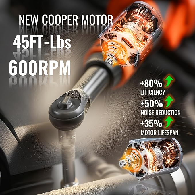 3/8" Extended Electric Ratchet Wrench Set, 45ft-lbs 600 RPM Cordless Long Neck Power Ratchet Wrench Kit with 2pcs Batteries, LED Light, 9 Sockets, Toolbox, Variable Speed, For Housework, Car Repair