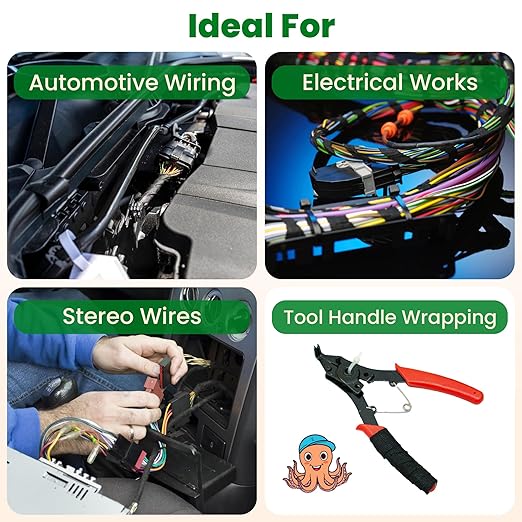 Wire Harness Cloth Electrical Tape, 2 Inch x 50 FT (5 Rolls), Automotive Wire Loom Heat Wrap Tape - Fabric Felt Cloth Wiring Harness Tapes, Heat Resistant for Car Engine, Wires, Electrical Wiring