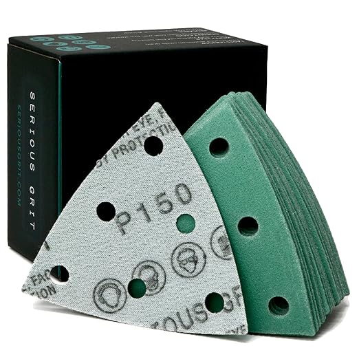 3.5" (93mm) 6-Hole 150 Grit Triangle Sanding Sheets - Fits Festool Rotex RO 90 Delta - Heavy-Duty Hook & Loop Film Disc Abrasives - Sandpaper for Detail Sanders - 50 Pack Box