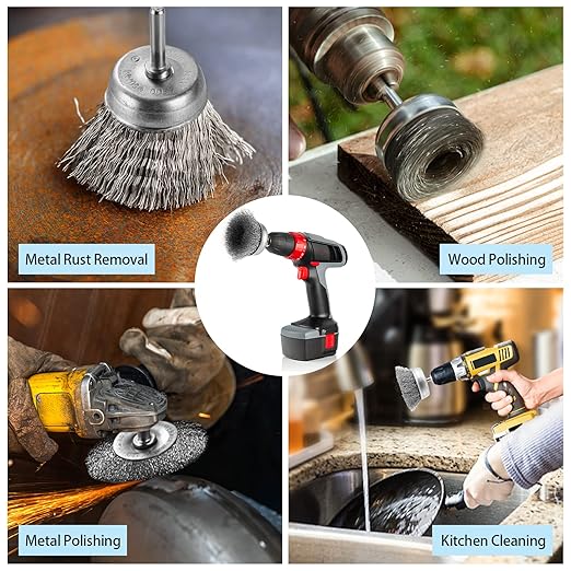 Wire Brush for Drill Set, 12Pcs Cup, Wheel & End Brush Kit with 1/4” Shank, Carbon Steel Drill Brush Attachments for Rust Removal, Stripping, and Abrasive