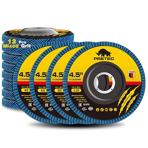 Flap Discs 4 1/2 for Angle Grinder, 12 Pcs Flap Discs 40/60/80/120 Grit, 4.5" x 7/8" High Density Zirconia Type 27 Flap Sanding Disc for Grinding, Rust Removal, Sanding and Finishing -12 Packs